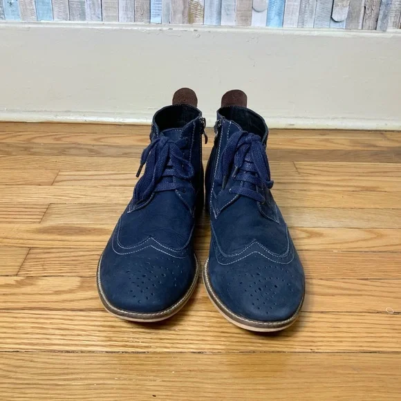 Bugatchi 10 Blue Leather Alta Oxford Chukka Boots - Picture 6 of 8